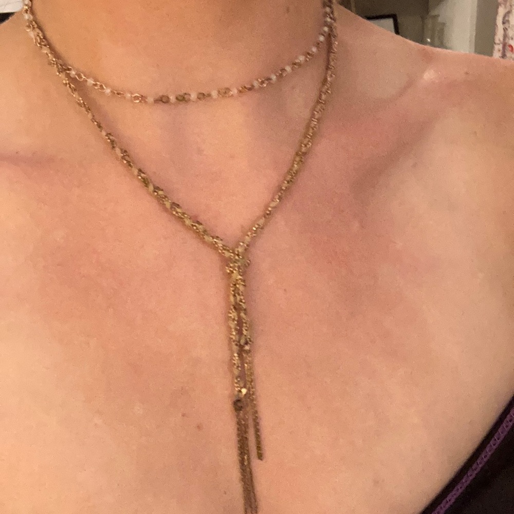 Free people rose gold double lariat necklace
